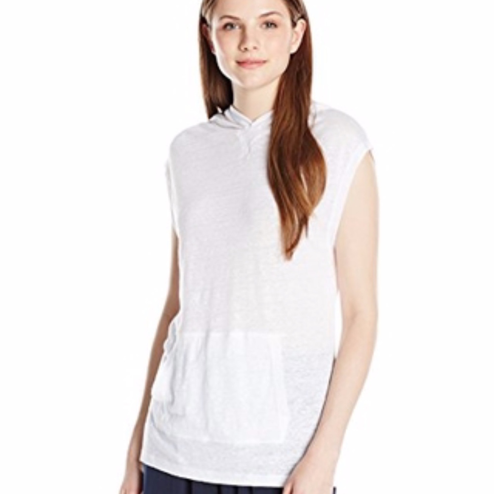 NWOT-Vince Women's Linen Hooded Tee, Optic White!